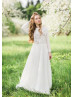 Long Sleeve Ivory Lace Chiffon Wedding Dress